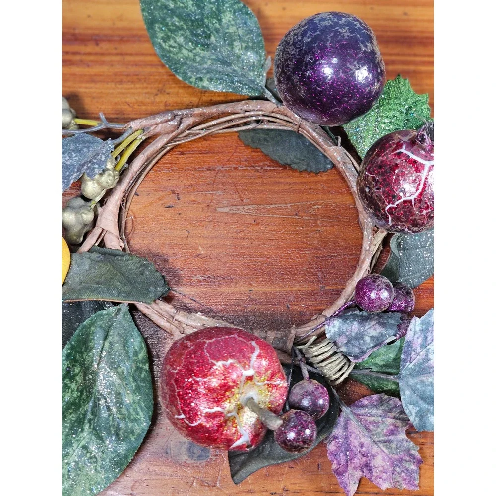 Vintage Fruit Candle Rings Set of 2 Grape Apple Pear Wreath Decor